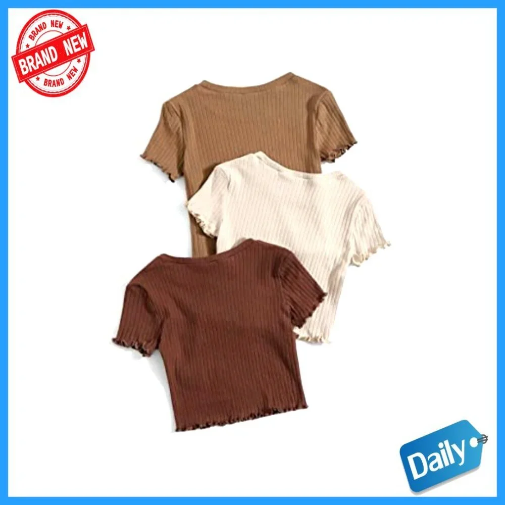 Girls' Crop Top Tee Slim Fit Cotton Rib Knit Short Sleeve Casual Wear